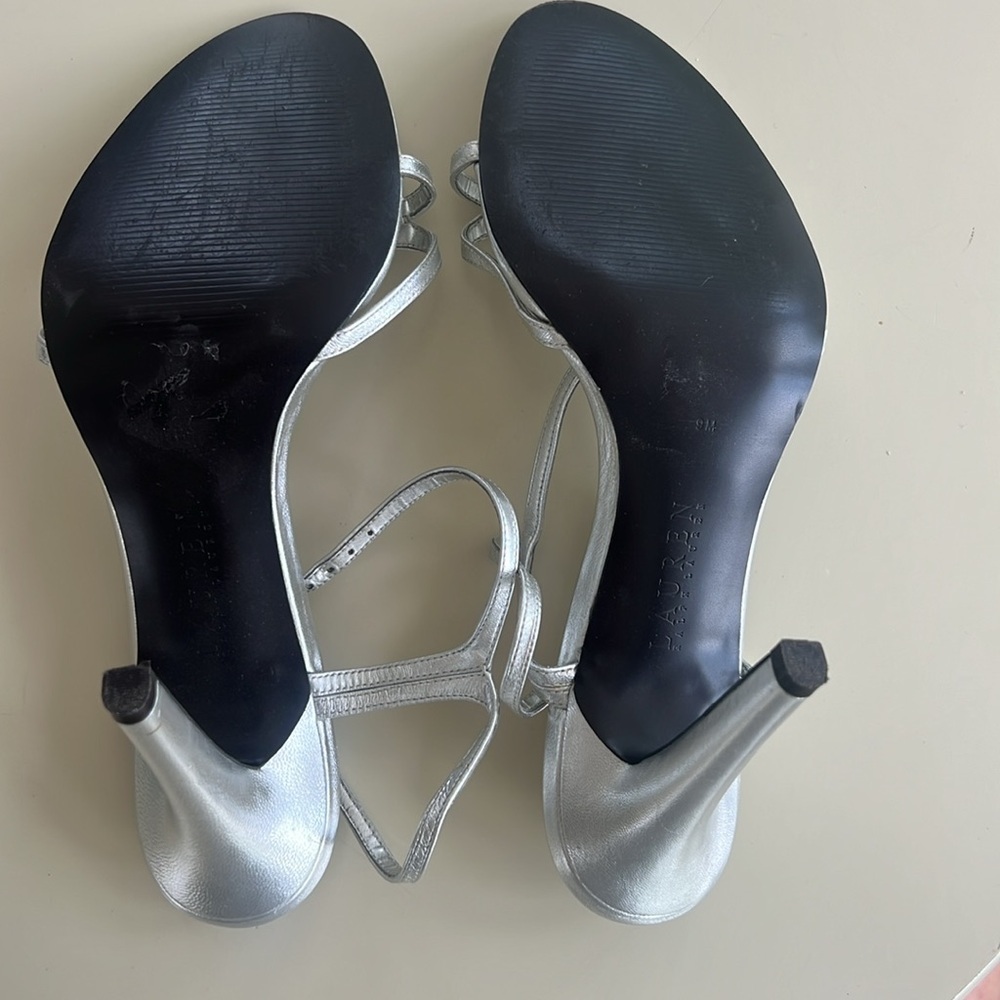 LAUREN RALPH LAUREN Aela silver metallic kidskin strappy sandals SIZE 9 - Picture 5 of 6